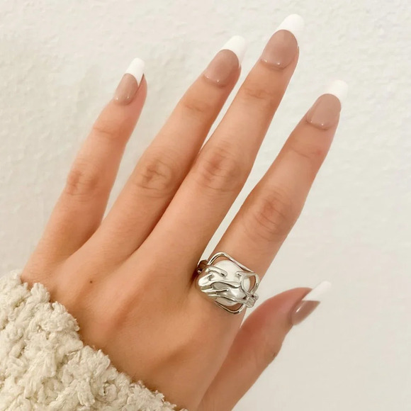 925 Sterling Silver Chunky Ring Square Boho Silver Statement Ring Geometric Ring - Picture 3 of 4